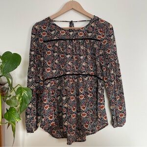 Knox Rose Black Floral Bishop Sleeve Blouse